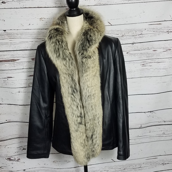 max & lily Jackets & Blazers - Max & lily leather fox fur trim jacket